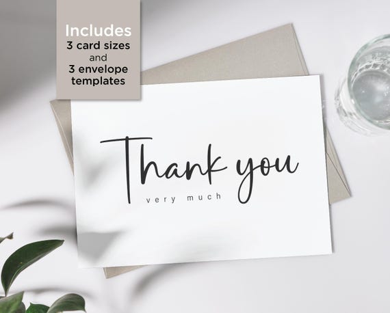 Printable Thank You Card with Free Printable Envelope Templates / Instant Download Greeting Card / Digital Download / Minimalist Card /