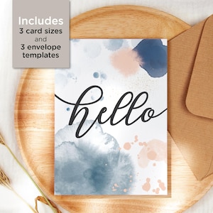 Tarjeta de saludo moderna imprimible con plantillas de sobres imprimibles gratis / Tarjeta de descarga instantánea / Descarga digital / Tarjeta minimalista /