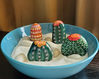 Assorted Cactus Painted Rocks set of Four