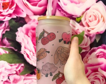 Plushie Inspired Jelly Glass Can Tumbler Cup With Bamboo Lid