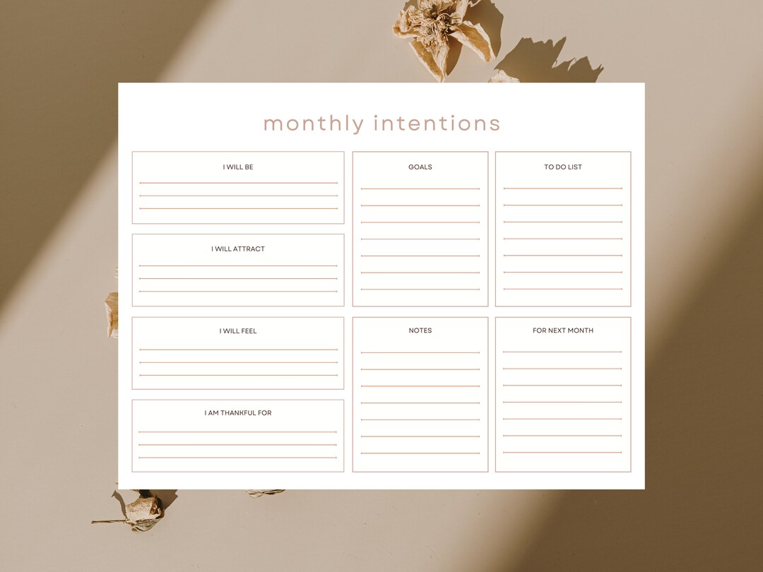 Monthly Intentions Planner | Intentions Worksheet | Monthly Planner ...