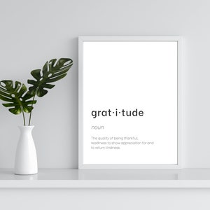 Gratitude Definition | Minimalist Print | Poster | DIGITAL DOWNLOAD | Neutral Wall Art | Digital PRINTABLE Wall Art