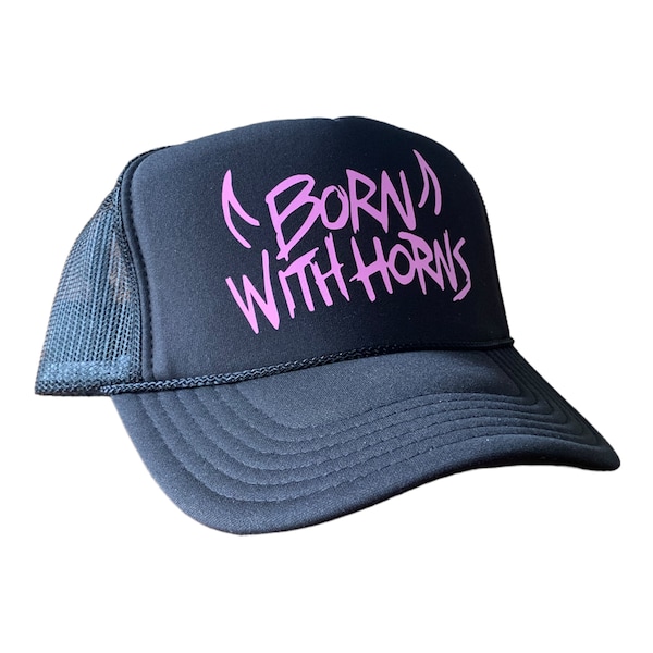 Born With Horns Trucker Hat, Black Pink Trucker Hat