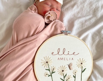 Keepsake Embroidery | Custom Name Embroidery Hoop | Nursery Decor | Floral Embroidery | Baby Name Announcement | Personalized Baby Gift