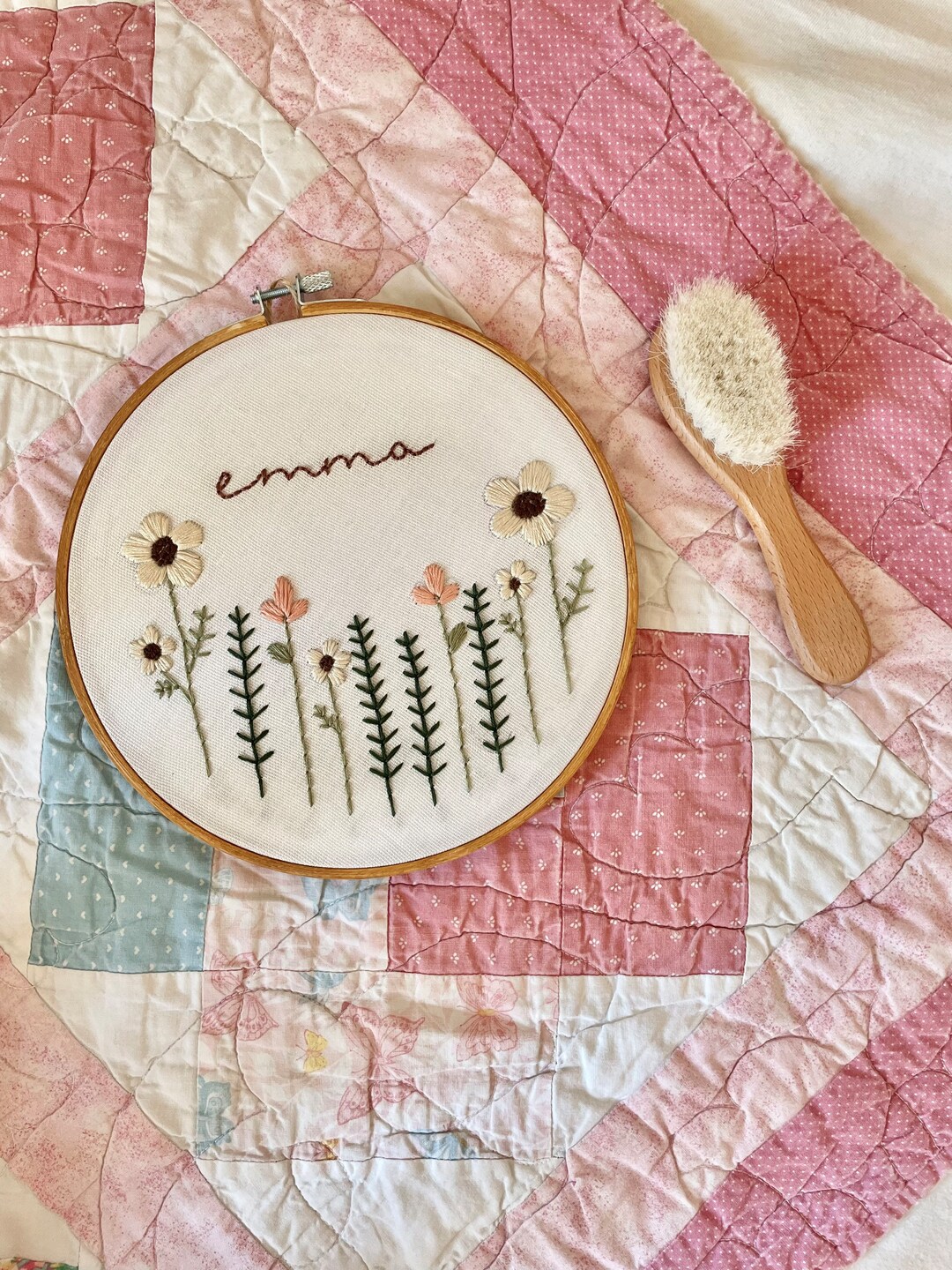 Keepsake Embroidery Custom Name Embroidery Hoop Nursery Decor Floral