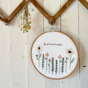 Keepsake Embroidery | Custom Name Embroidery Hoop | Nursery Decor | Floral Embroidery | Baby Name Announcement | Personalized Baby Gift