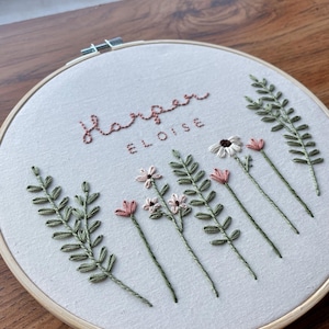 Keepsake Embroidery | Custom Name Embroidery Hoop | Nursery Decor | Floral Embroidery | Baby Name Announcement | Personalized Baby Gift
