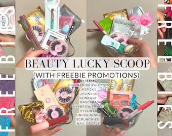 Makeup Surprise Mystery Beauty Box Lucky Scoop | Eyeshadow Palettes | Skin Care products | Eyelashes | Lipsticks | Lip Gloss | Scrunchies