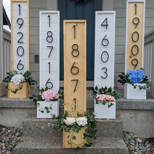 Vertical Wooden Outdoor Planter Personalized with House Numbers, Shiplap or Natural style, Up to 6 House Numbers