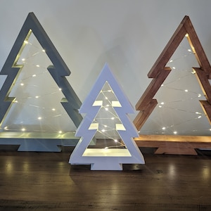 Handmade Wooden Standing Christmas Trees With Lights, Indoor Christmas Decor Rustic Farmhouse