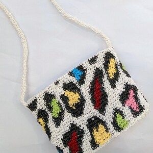 Colorful leopard crossbody raffia bag, straw bag, shoulder bag, animal print bag