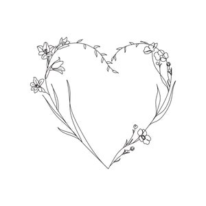 Delicate Flower Heart Logo Digital Download stencil svg png