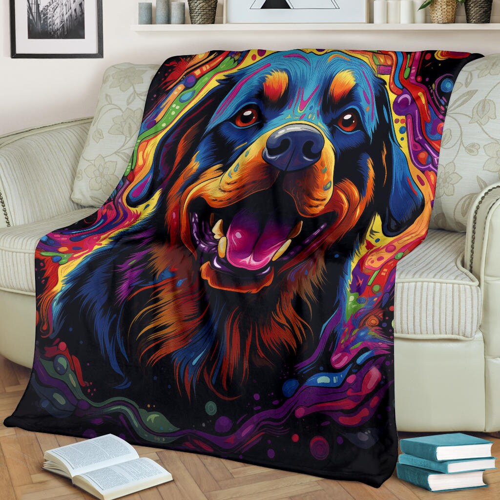 Trippy Psychedelics Rottweiler Blanket, Rottweiler Throw Blanket