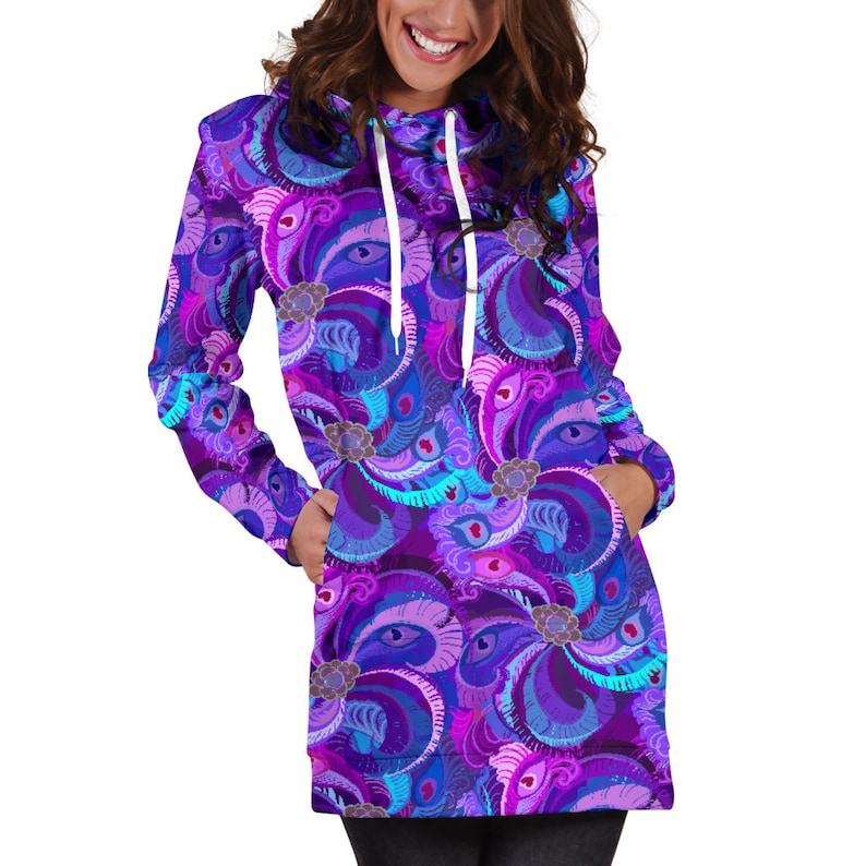 Purple Peacock Womens Hoodie Dress Etsy