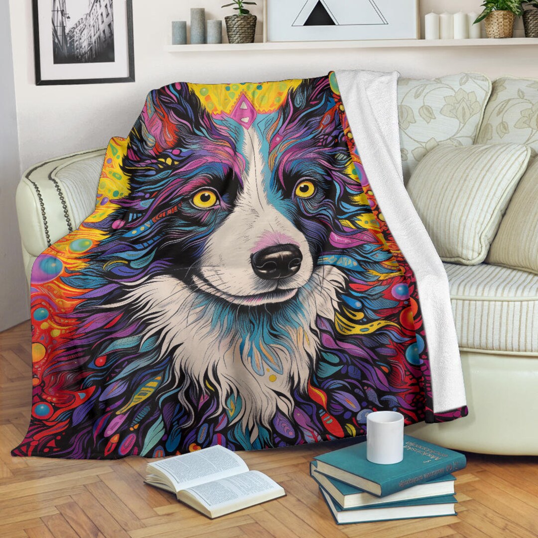 Border Collie Blanket, Border Collie Trippy Psychedelics Blanket