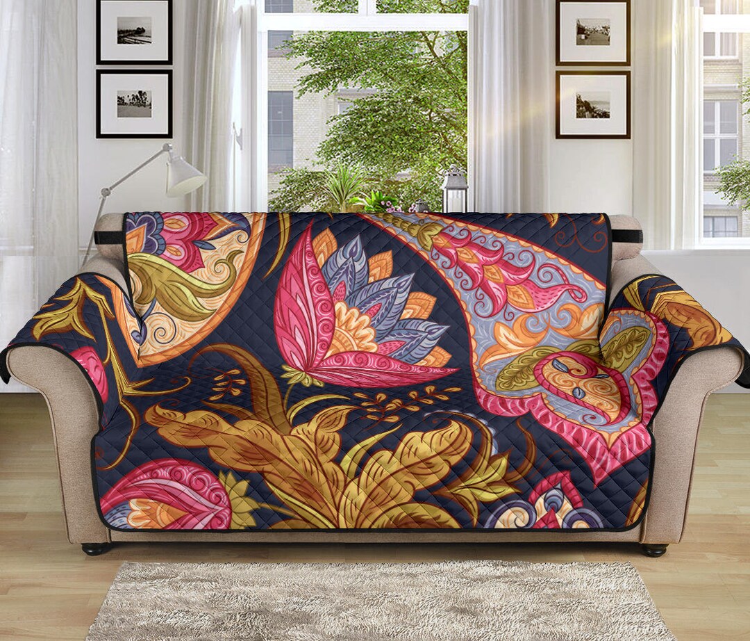 Royal Blue Paisley 70 Inch Sofa Protector Etsy