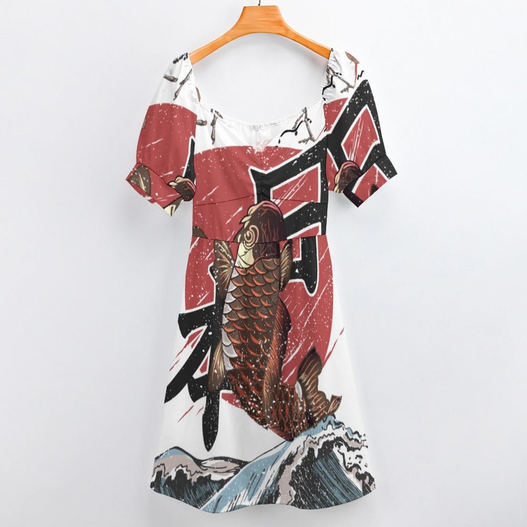 Koi Fish Fly Waves Japanese Style Sweetheart Dress Etsy