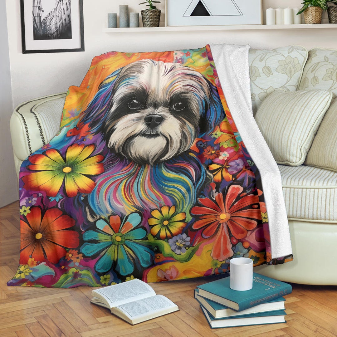 Shih Tzu Blanket Shih Tzu Trippy Psychedelics Blanket Shih Etsy