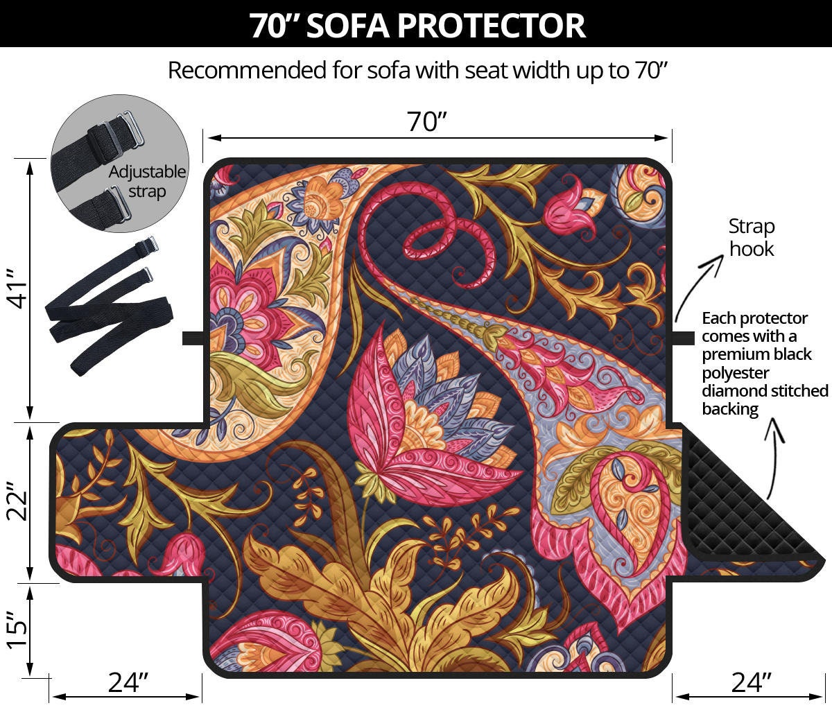 Royal Blue Paisley 70 Inch Sofa Protector Etsy