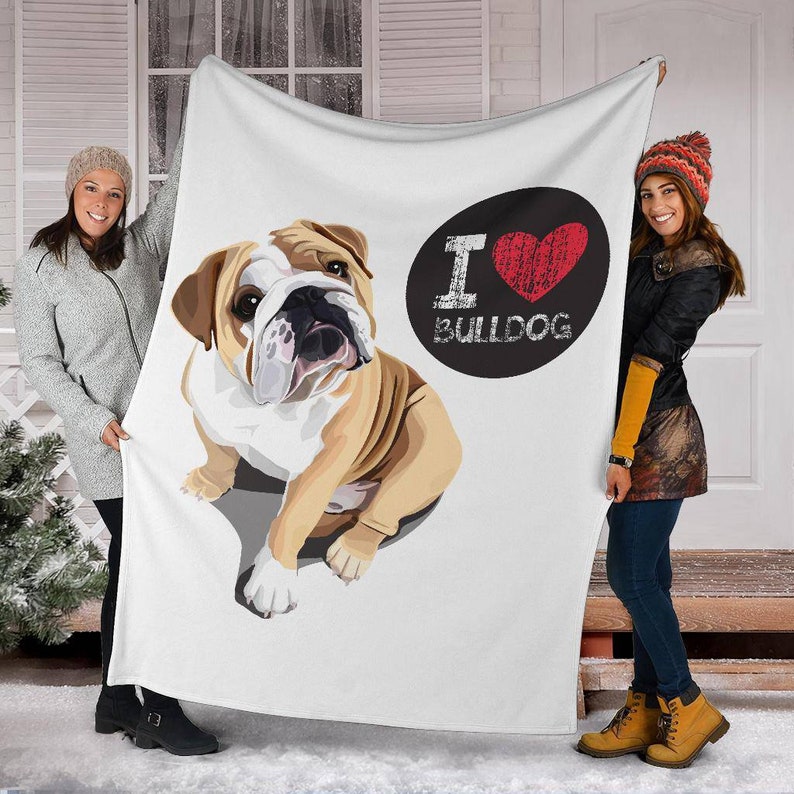 I Love Bulldog Cute Dog Cartoon Illustration Premium Blanket - Etsy