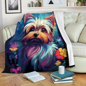 Trippy Psychedelics Yorkshire Terrier Blanket, Yorkshire Terrier Throw Blanket, Yorkshire Terrier Fleece Blanket, Yorkshire Terrier Gifts