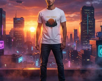 Cyber Sunset skyline shirt | Retro synthwave city tee