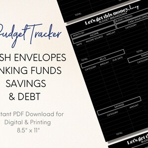 Budget Tracker in Black | Digital Cash Envelope & Sinking Funds Tracker | Savings and Debt Tracker