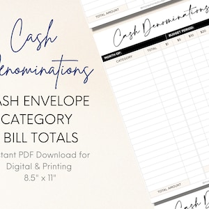 Digital & Printable Cash Denomination Breakdown Tracker |  Cash Envelope and Cash Breakdown Sheet