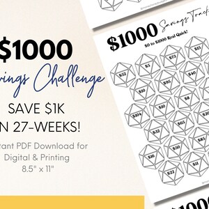 1,000 Money Savings Challenge | Cash Envelope Stuffing 1,000 Tracker | Emergency Fund Printable & Digital Template