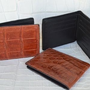 Cartera plegable de piel de caimán auténtica de caza salvaje