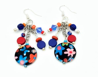 Colorful fun handmade beaded drop earrings