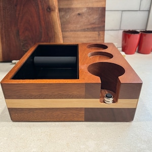 Wooden Espresso Tamp Station Knock Box with Removable Metal Basket for 51mm, 53mm, and 58.5MM Portafilters