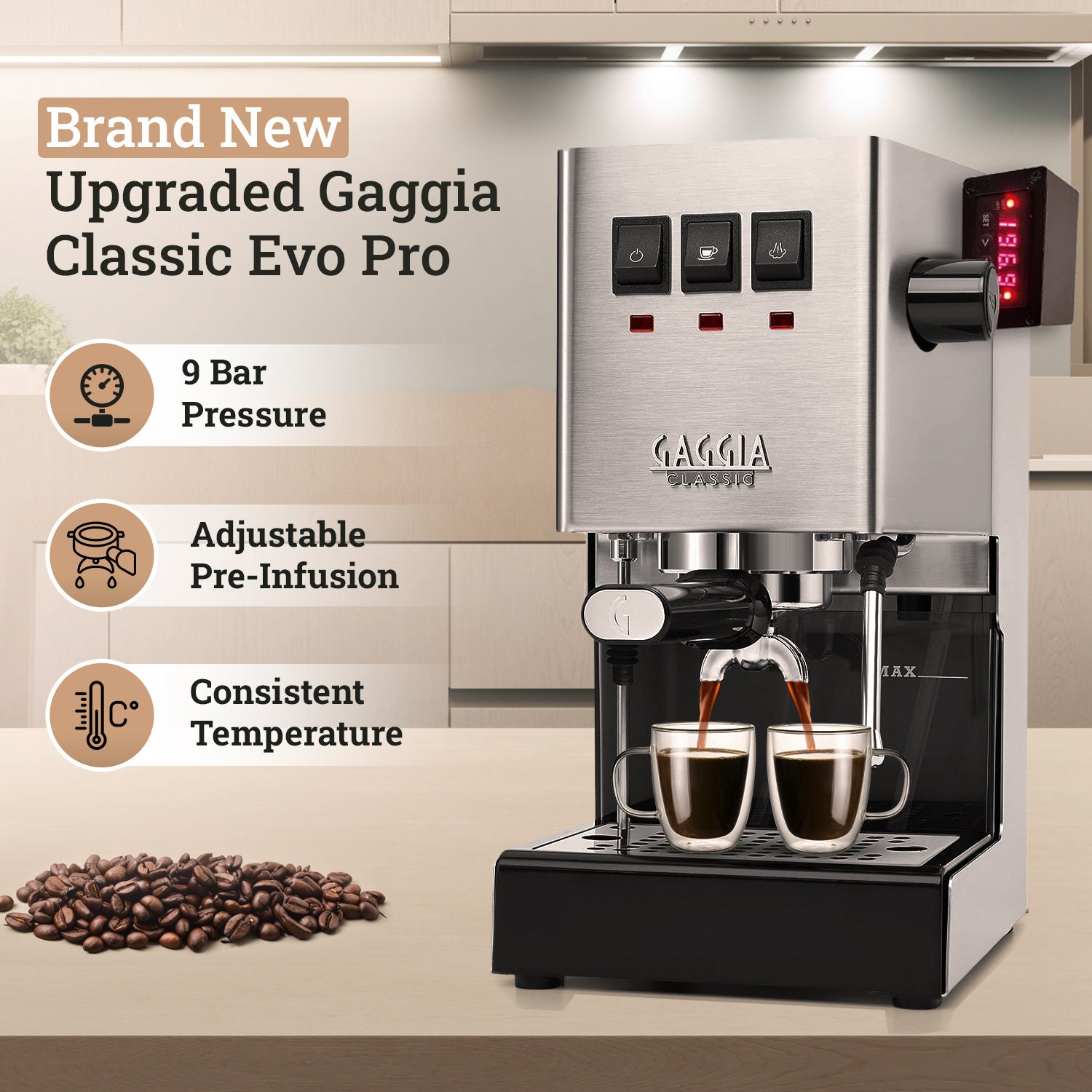 Modified Gaggia Classic Pro Evo W/ Upgrade Kit for Brew, Steam