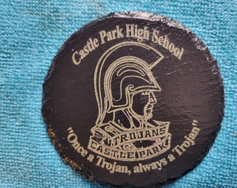 CPHS 4" round slate coaster w/holder