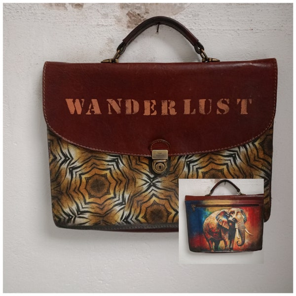 Vintage Leder Aktentasche Wanderlust Einzelstück