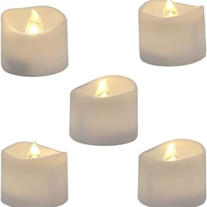 May include: Five white LED tea lights with a flickering flame effect. The tea lights are battery operated and are ideal for creating a warm and inviting ambiance.
