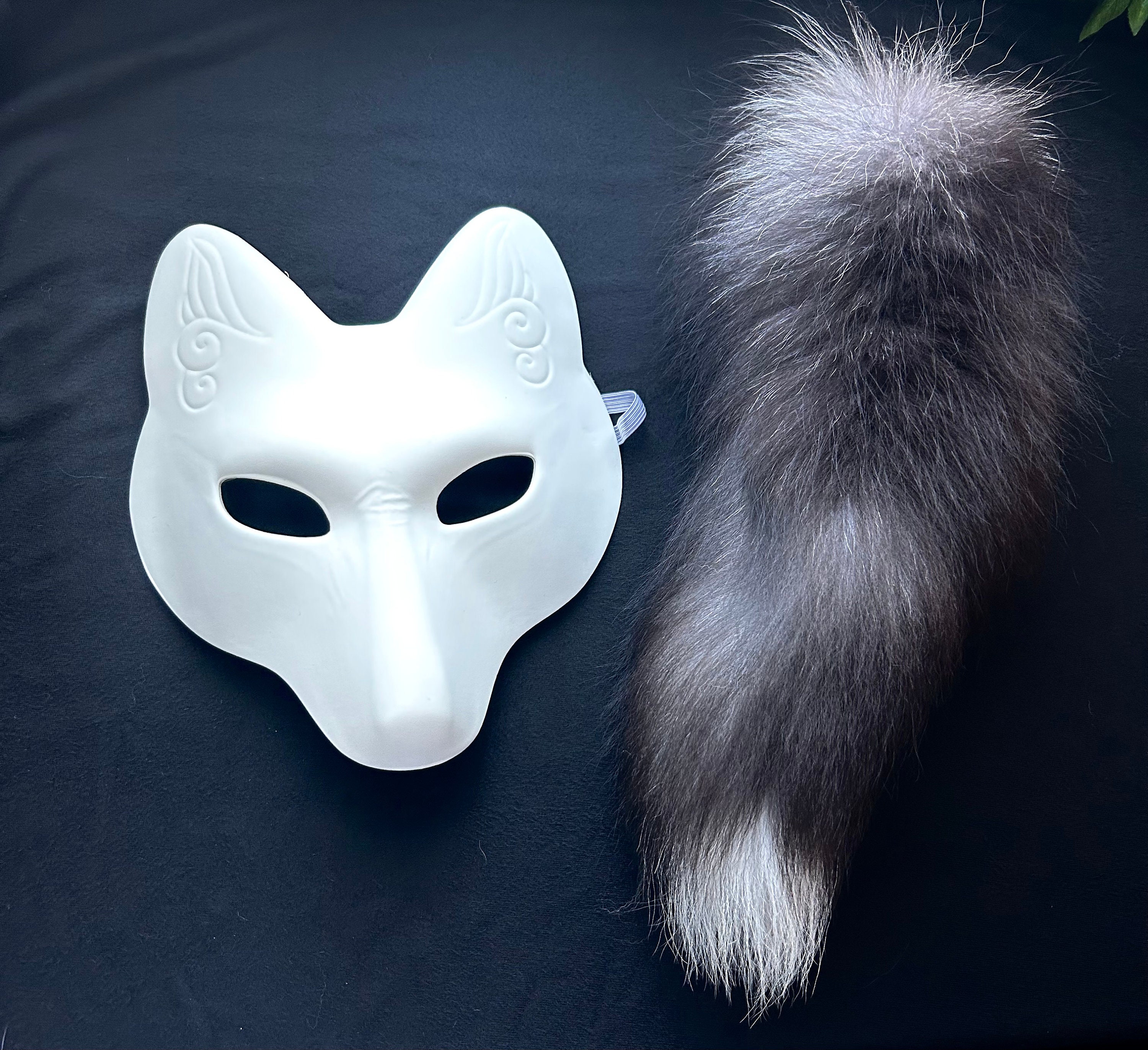 Therian Set Wolf Therian Mask, Silver Fox Tail Keychain 