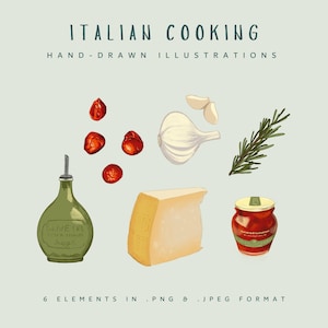 Handgezeichnetes Vintage Italienisches Kochen Illustration Bundle für Canva PNG/JPEG Clip Art