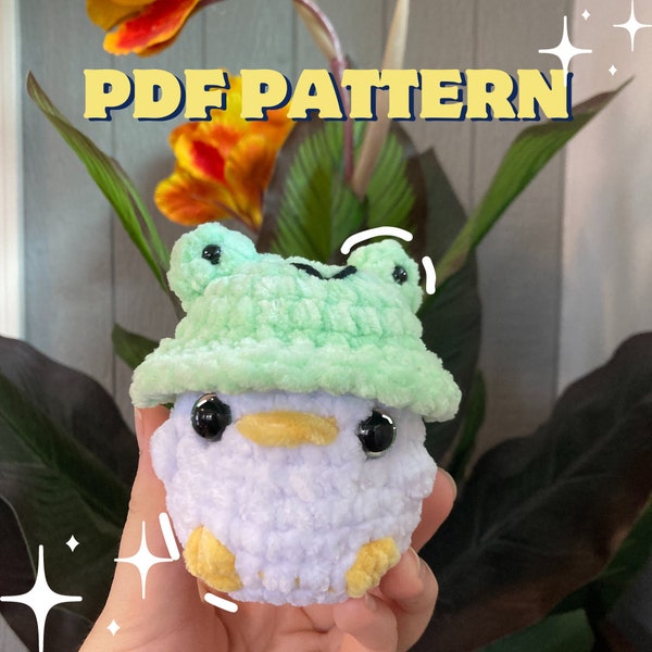 Motif au crochet Poussin avec chapeau de grenouille / Motif poussin au crochet.