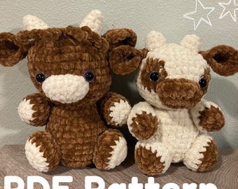 2-1 Cow, and Highland PDF Crochet Pattern. Crochet cow pattern.