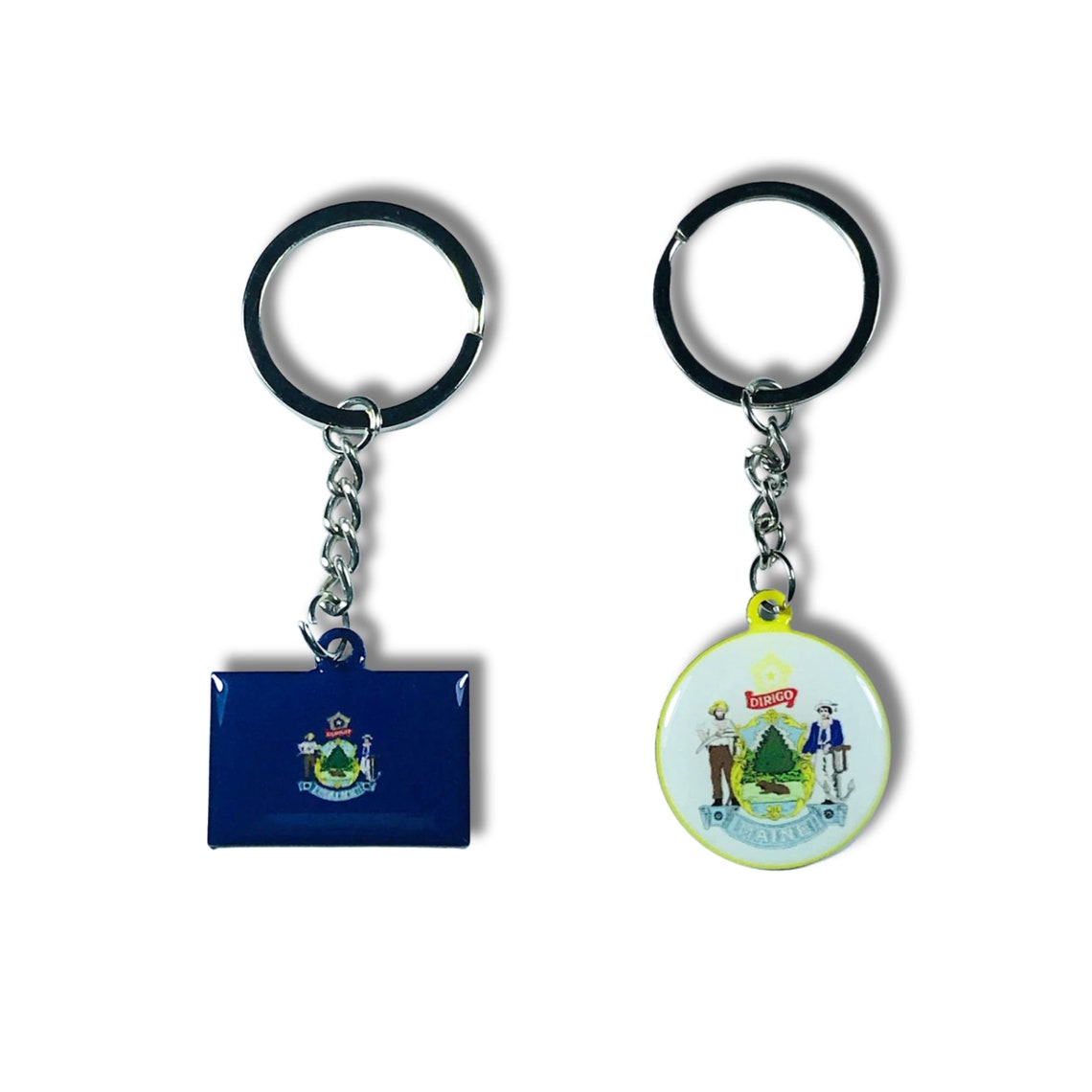 Maine Keychain, State Flag Keychain, State Seal Keychain, Adorable