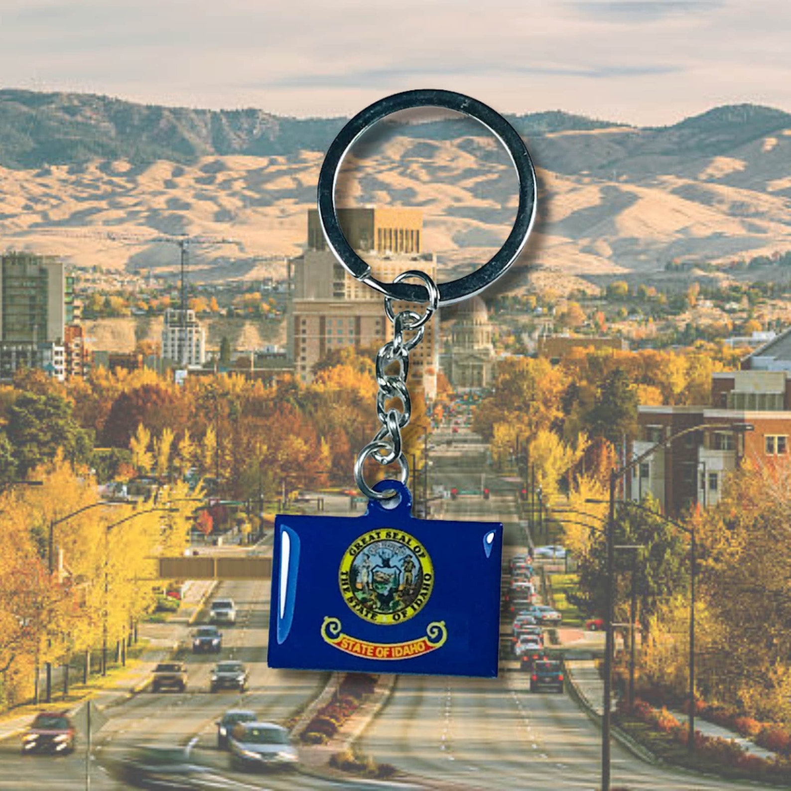 Idaho Keychain, State Flag, Idaho Flag, Flag Emblem Keychain, Idaho