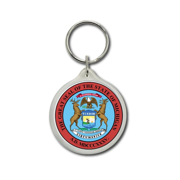 Michigan Keychain, State Seal, Michigan Seal, Seal emblem Keychain, Michigan Souvenir, Collectible Keychains, USA Patriot Gifts, USA Seal