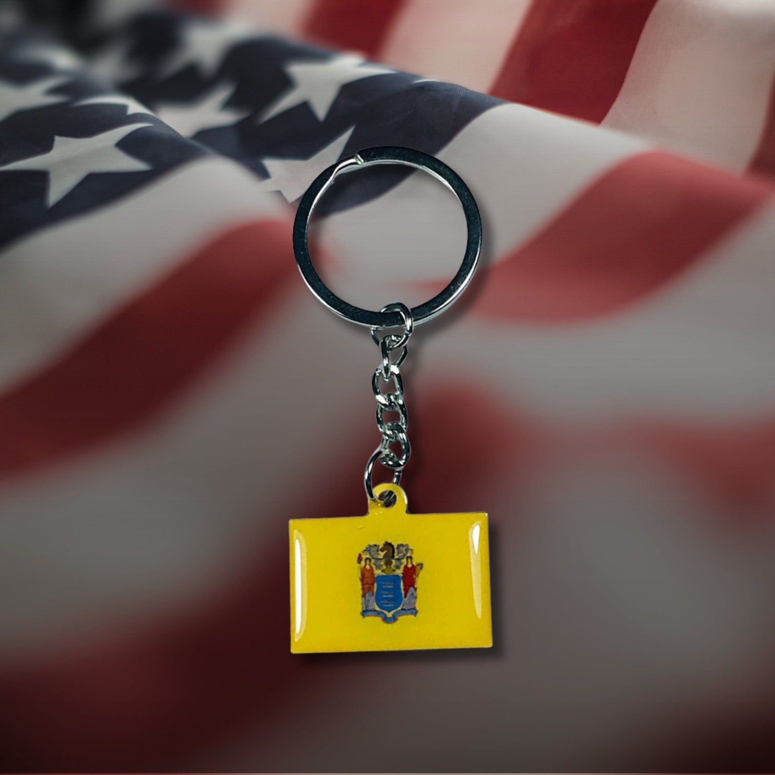 New Jersey Keychain, State Flag, New Jersey Flag, Flag Emblem Keychain