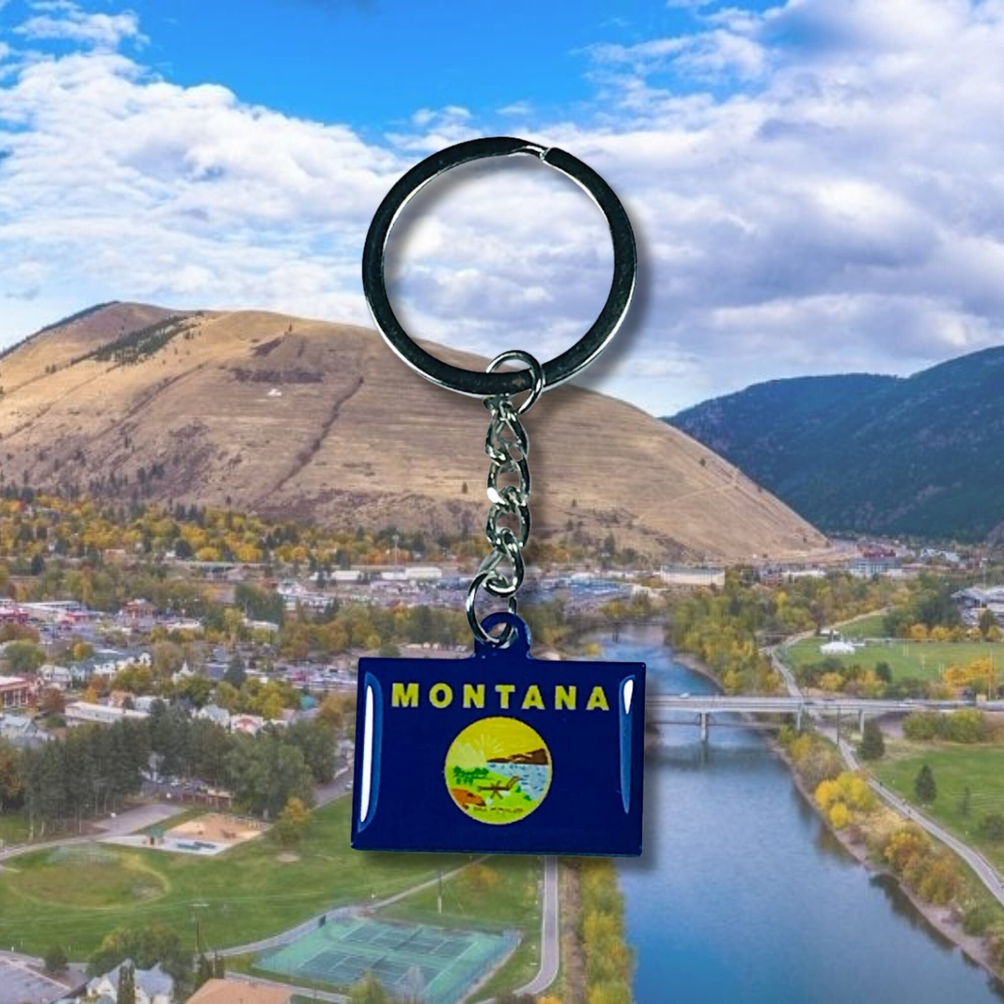 Montana Keychain, State Flag, Montana Flag, Flag Emblem Keychain