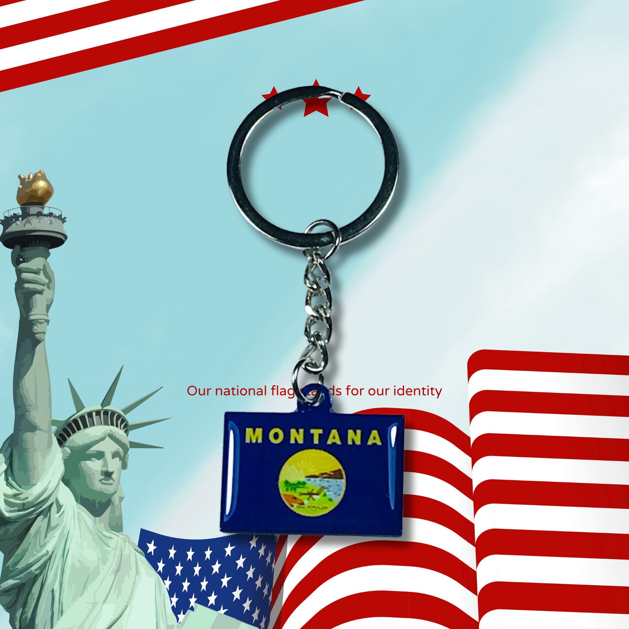 Montana Keychain, State Flag, Montana Flag, Flag Emblem Keychain