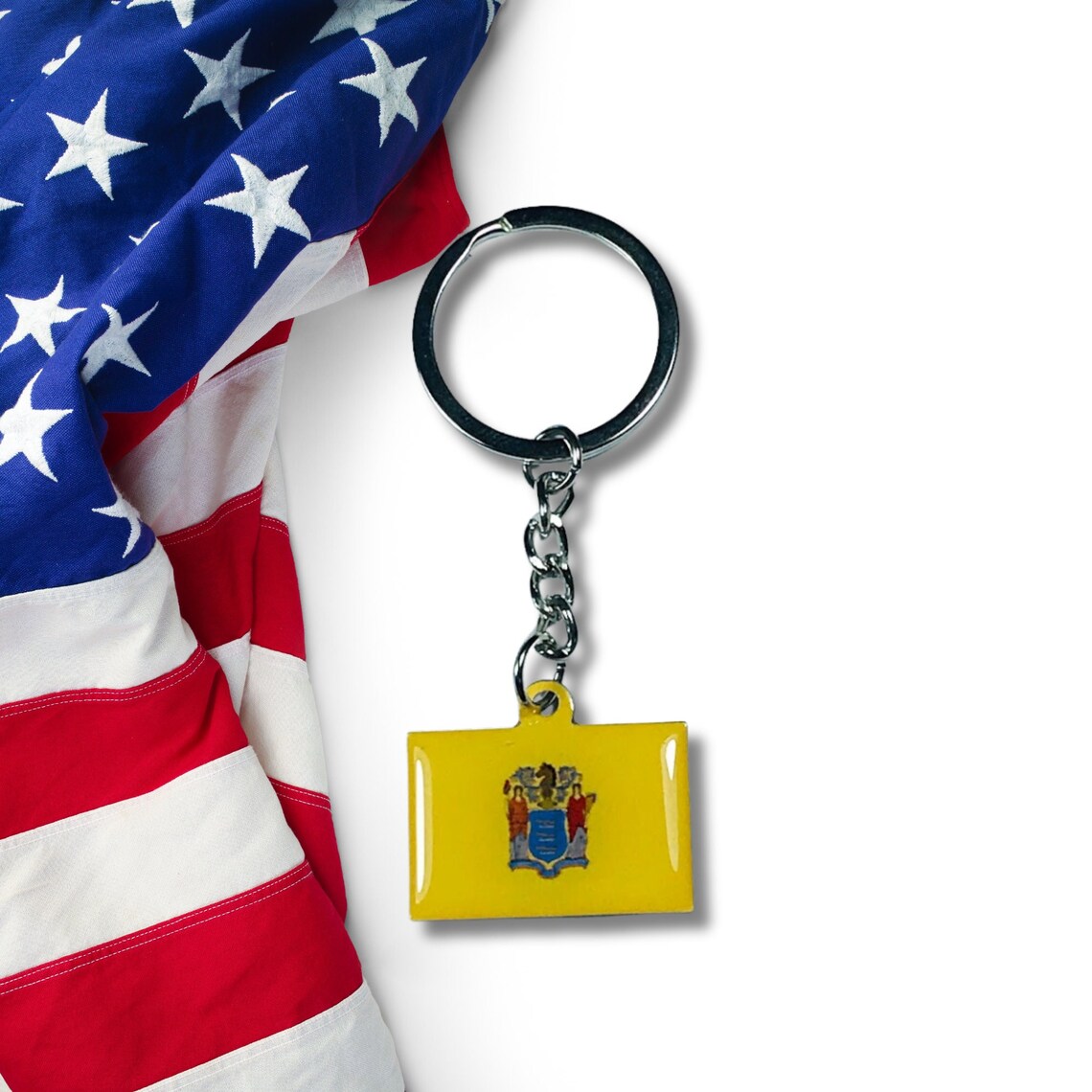 New Jersey Keychain, State Flag, New Jersey Flag, Flag Emblem Keychain