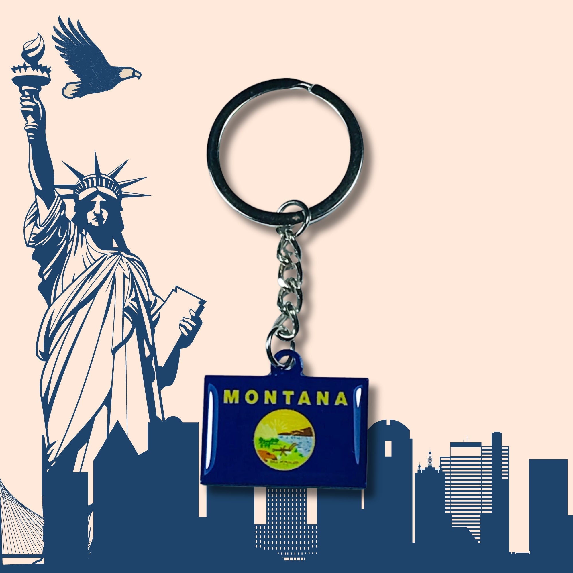 Montana Keychain, State Flag, Montana Flag, Flag Emblem Keychain