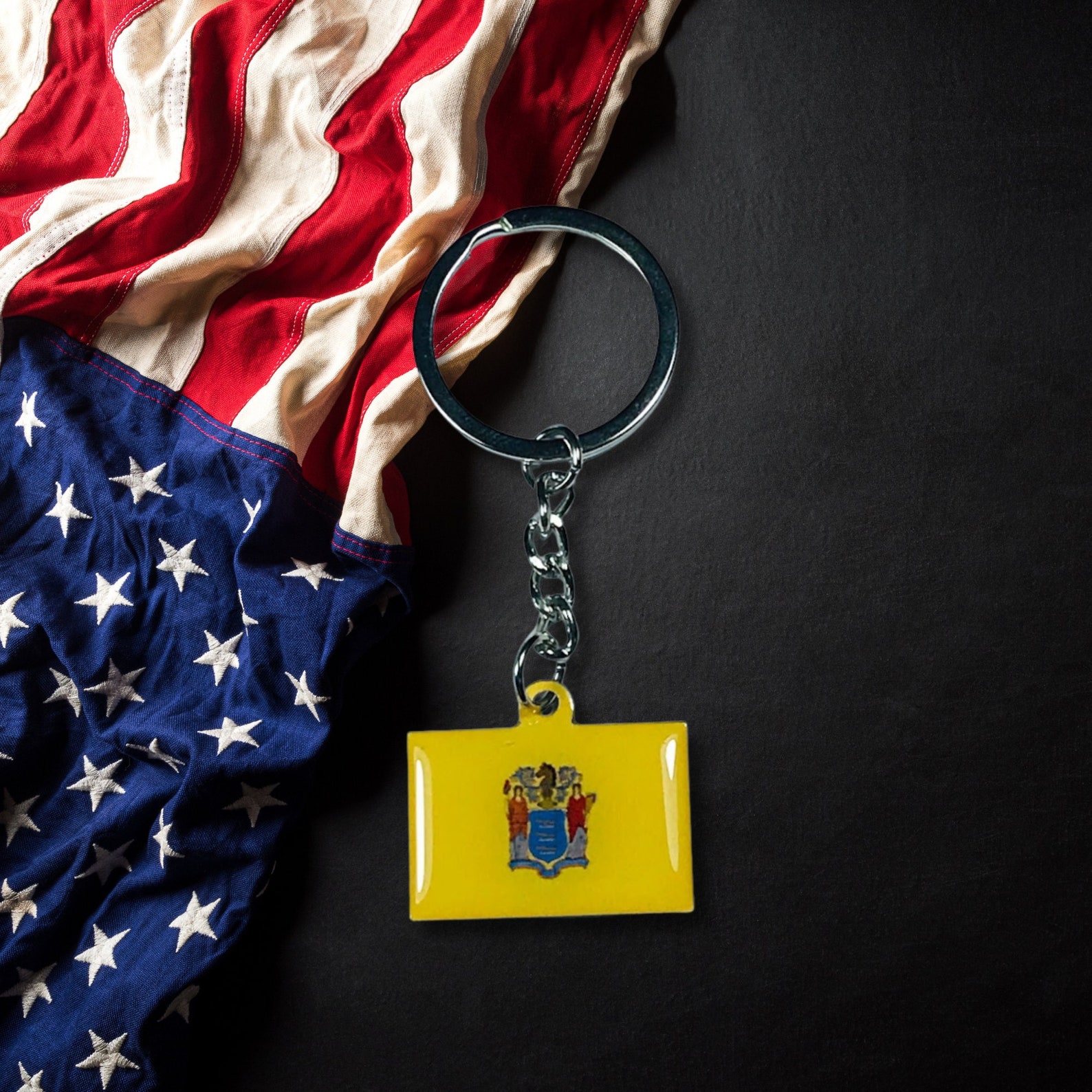 New Jersey Keychain, State Flag, New Jersey Flag, Flag Emblem Keychain