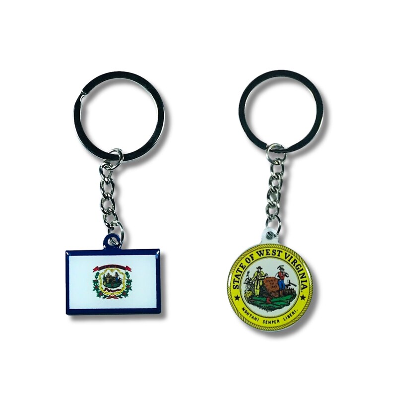 West Virginia Keychain, State Flag Keychain, State Seal Keychain